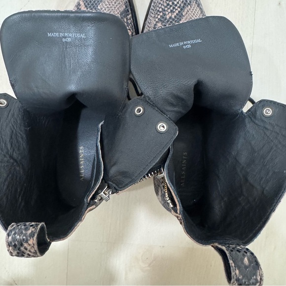 AllSaints Katy Leather Boots Taupe Snake Print Women EU 40 US 10 Heeled Lace Up - Picture 15 of 16